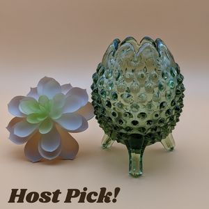 🍁Fall HP!🍁 VTG Colonial Green Fenton Hobnail Art Glass Vase With Tripod Feet